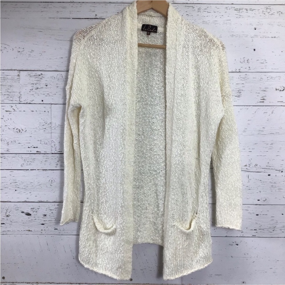 Talula Aritzia Open Knit Drape Open Front Cardigan Wool Mohair Blend Cream XXS‍‍